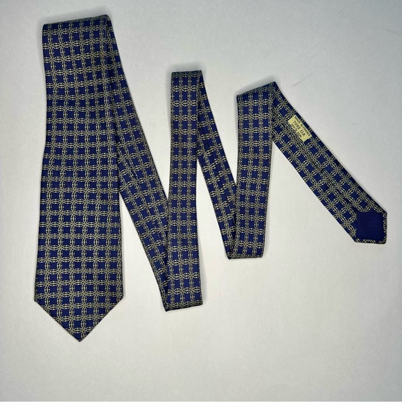 Authentic HERMES 7092 OA Luxury Classic Silk Blue French Geometric Tie - Picture 8 of 8